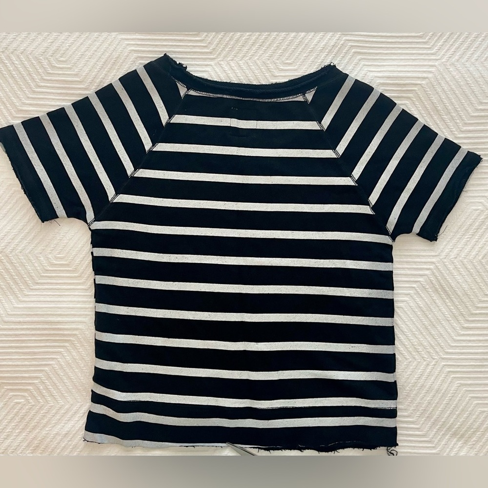 NWT Evereve Chaser Linen French Terry Short Sleeve Sweatshirt Striped Tee Size S - Picture 2 of 7
